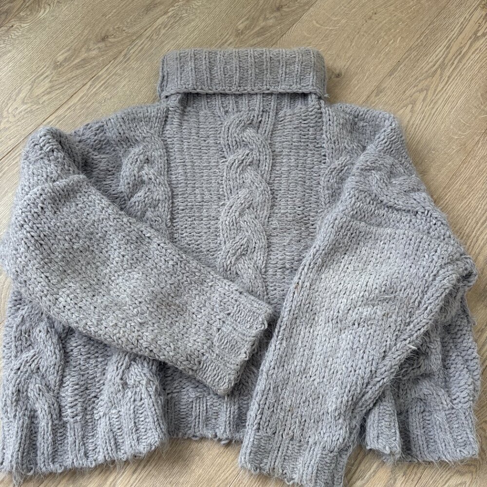 Grey Crop Oversized Knit Sweater